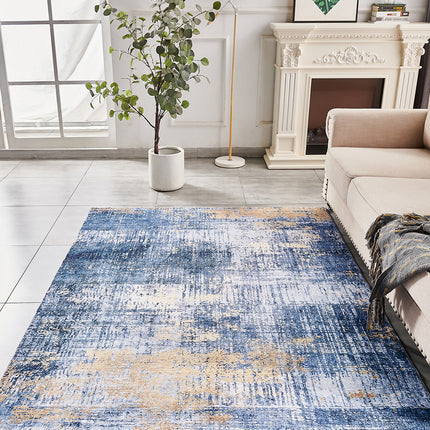 AQ27- ZARA Collection Abstract Design Blue Gold Machine Washable Super Soft Area Rug - Likeshoppe 