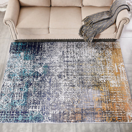 AQ25- ZARA Collection Abstract Design Turquoise Gray Rust Machine Washable Super Soft Area Rug - Likeshoppe 