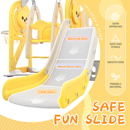 BB18- Toddler Slide and Swing Set 5 in 1, Kids Playground Climber Slide Playset with Basketball Hoop Freestanding Combination for Babies Indoor & Outdoor - Likeshoppe 