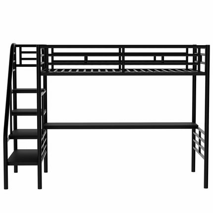 AS6- Metal Loft Bed Frame with Desk;  No Box Spring Needed; Twin - Likeshoppe 