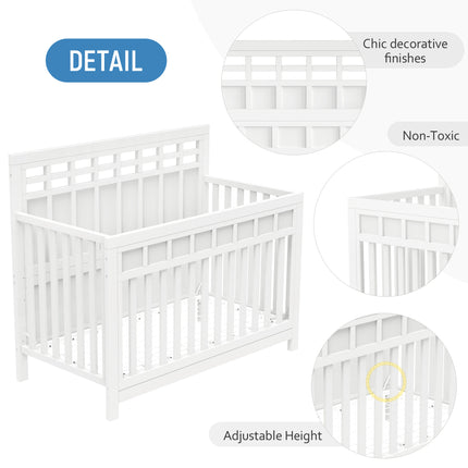 AO5- Certified Baby Safe Crib, Pine Solid Wood, Non-Toxic Finish, Snow White - Likeshoppe 