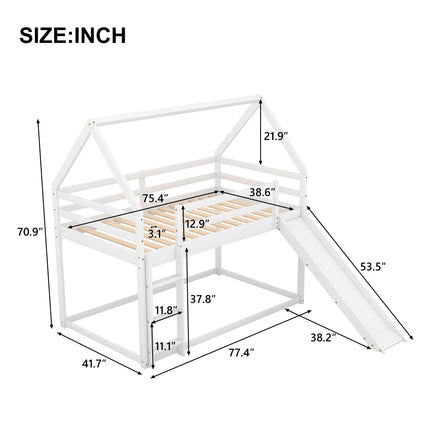 AS33- Twin Size Bunk House Bed with Slide and Ladder - Likeshoppe 