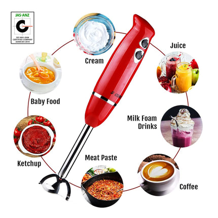 BQ4- 5 Core Handheld Blender, Electric Hand Blender 8-Speed 500W, Immersion Hand Held Blender Stick with Food Grade Stainless Steel Blades for Perfect Smoothies, Puree Baby Food & Soup - HB 1510 BLK/RED - Likeshoppe 