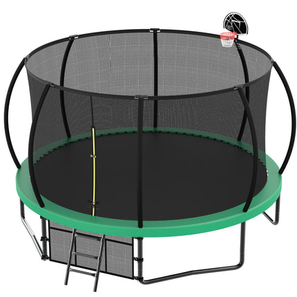 BA35- 14FT Recreational Kids Trampoline with Safety Enclosure Net & Ladder, Outdoor Recreational Trampolines - Likeshoppe 