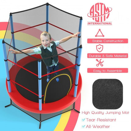 BA49- 55 Inch Kids Recreational Trampoline Bouncing Jumping Mat with Enclosure Net - Likeshoppe 