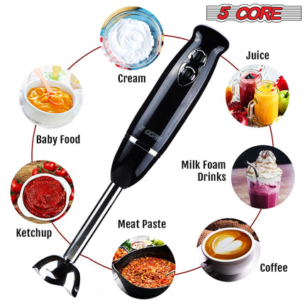 BQ4- 5 Core Handheld Blender, Electric Hand Blender 8-Speed 500W, Immersion Hand Held Blender Stick with Food Grade Stainless Steel Blades for Perfect Smoothies, Puree Baby Food & Soup - HB 1510 BLK/RED - Likeshoppe 