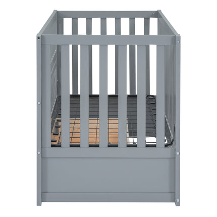 A03- Crib with Drawers and 3 Height Options, Gray - Likeshoppe 