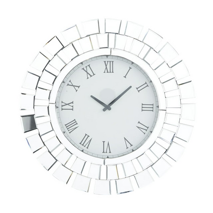 CG19- DecMode 2" Silver Glass Starburst Mirrored Wall Clock - Likeshoppe 