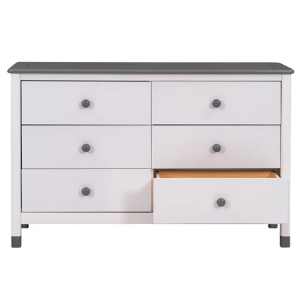 AU9- Wooden Storage Dresser with 6 Drawers,Storage Cabinet for kids Bedroom,White+Gray - Likeshoppe 