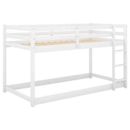 AS29- Twin over Twin Floor Bunk Bed with Ladder - Likeshoppe 