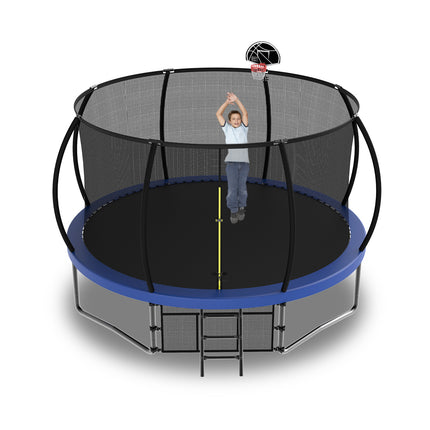 BA36- 14FT Recreational Kids Trampoline with Safety Enclosure Net & Ladder, Outdoor Recreational Trampolines - Likeshoppe 