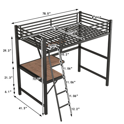 AS16- Twin Size Loft Metal&MDF Bed with Desk and Shelf - Likeshoppe 