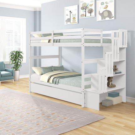 AS5- Bunk Beds Twin over Twin Stairway Storage function - Likeshoppe 