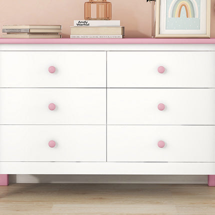 AU8- Wooden Storage Dresser with 6 Drawers,Storage Cabinet for kids Bedroom,White+Pink - Likeshoppe 