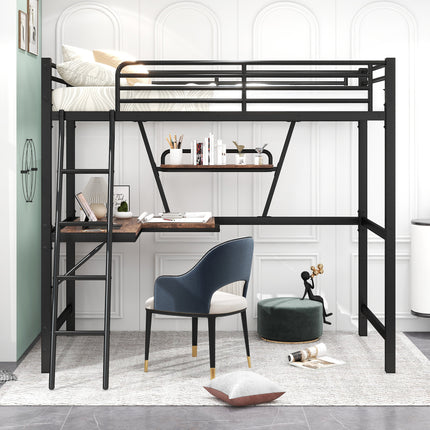 AS16- Twin Size Loft Metal&MDF Bed with Desk and Shelf - Likeshoppe 