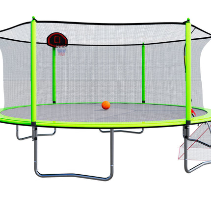 BA5- 16FT Trampoline with Basketball Hoop pump and Ladder(Inner Safety Enclosure) with soccer goal Green - Likeshoppe 