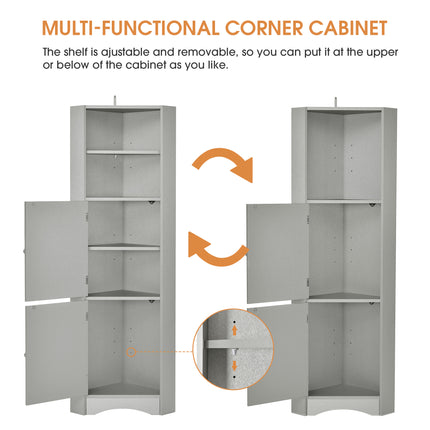 AM3- Tall Bathroom Corner Cabinet;  Freestanding Storage Cabinet with Doors and Adjustable Shelves;  MDF Board - Likeshoppe 