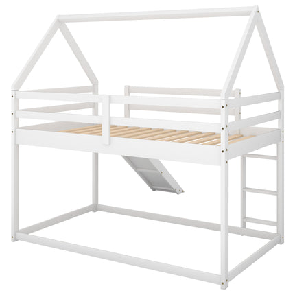 AS33- Twin Size Bunk House Bed with Slide and Ladder - Likeshoppe 