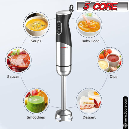 BQ3- 5 Core Handheld Blender 3 IN 1, Electric Hand Held Blenders 500W| Immersion 800ml Beaker & Whisk| 9 Speed Heavy Duty Stick, Stainless Steel Blades for Smoothies Puree Baby Food and Soups- HB1516 New - Likeshoppe 