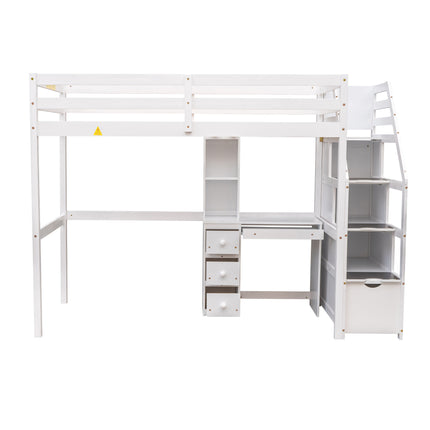 AS4- Twin Size Loft Bed with a Stand-alone Bed;  Storage Staircase;  Desk;  Shelves and Drawers - Likeshoppe 