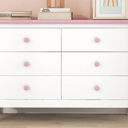 AU8- Wooden Storage Dresser with 6 Drawers,Storage Cabinet for kids Bedroom,White+Pink - Likeshoppe 