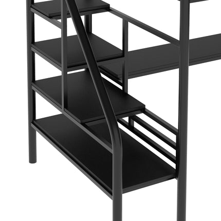 AS6- Metal Loft Bed Frame with Desk;  No Box Spring Needed; Twin - Likeshoppe 