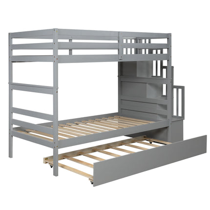 AS5- Bunk Beds Twin over Twin Stairway Storage function - Likeshoppe 