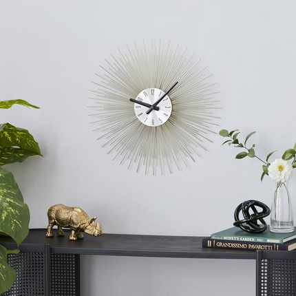 CG10- DecMode 19" Gold Metal Starburst Wall Clock - Likeshoppe 