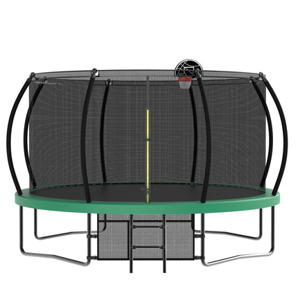 BA35- 14FT Recreational Kids Trampoline with Safety Enclosure Net & Ladder, Outdoor Recreational Trampolines - Likeshoppe 