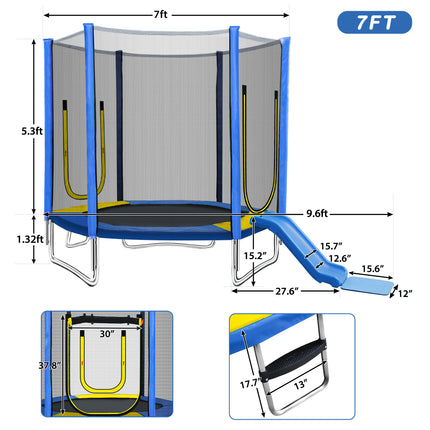 BA3- 7FT Trampoline for Kids with Safety Enclosure Net, Slide and Ladder, Easy Assembly Round Outdoor Recreational Trampoline - Likeshoppe 