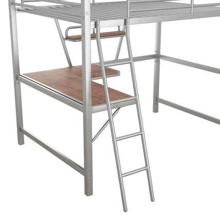 AS12- Full Size Loft Metal&MDF Bed with Desk and Shelf, - Likeshoppe 