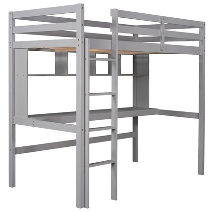 AS30- Twin Size Loft Bed with Convenient Desk;  Shelves;  and Ladder - Likeshoppe 