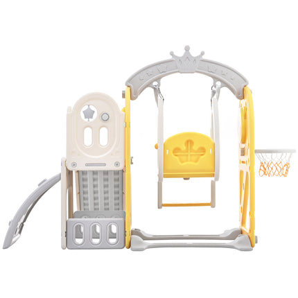 BB18- Toddler Slide and Swing Set 5 in 1, Kids Playground Climber Slide Playset with Basketball Hoop Freestanding Combination for Babies Indoor & Outdoor - Likeshoppe 