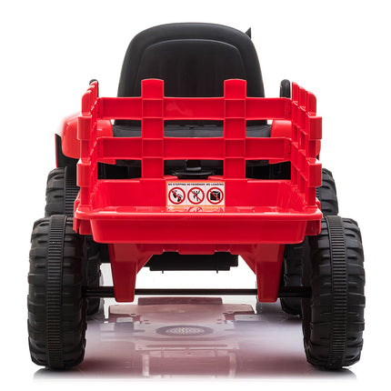 BH10-12V Kids Ride On Tractor with Trailer, Battery Powered Electric Car w/ Music, USB, Music, LED Lights, Vehicle Toy for 3 to 6 Ages, Red - Likeshoppe 