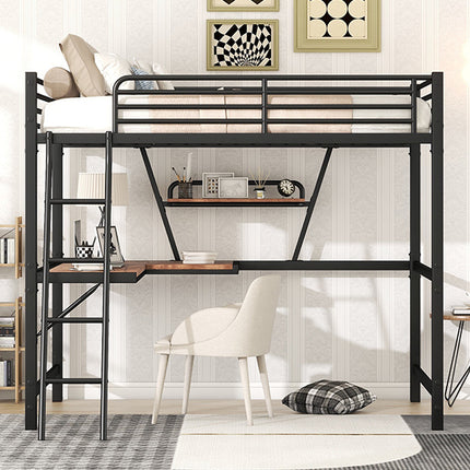 AS12- Full Size Loft Metal&MDF Bed with Desk and Shelf, - Likeshoppe 