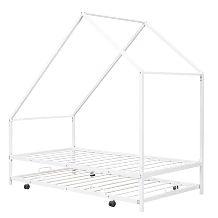 AS19- Metal House Bed With Trundle;  Twin Size House Bed - Likeshoppe 