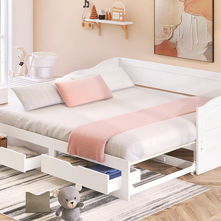 AS34- Wooden Daybed with Trundle Bed and Two Storage Drawers , Extendable Bed Daybed,Sofa Bed with Two Drawers - Likeshoppe 