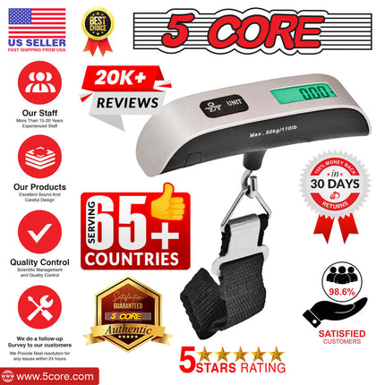 BR1- 5 Core Digital Luggage Scale Travel Weight Scales Portable for Packages Bag Suitcases TSA Approved 400 lbs Capacity Bascula De Peso kg Y Libras w Hook - LSS-004 - Likeshoppe 