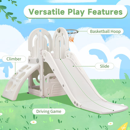 BB20- Toddler Climber and Slide Set 4 in 1; Kids Playground Climber Freestanding Slide Playset with Basketball Hoop Play Combination for Babies Indoor & Outdoor - Likeshoppe 