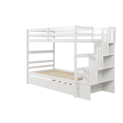 AS5- Bunk Beds Twin over Twin Stairway Storage function - Likeshoppe 