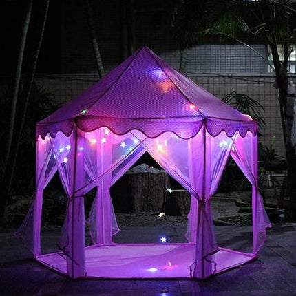 BE2-Outdoor Indoor Portable Folding Princess Castle Tent Kids Children Funny Play Fairy House Kids Play Tent(LED Star Lights) - Likeshoppe 