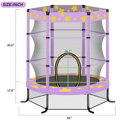 BA18- 55 Inch Kids Trampoline with Safety Enclosure Net, 4.5FT Outdoor Indoor Trampoline for Kids (Purple) - Likeshoppe 