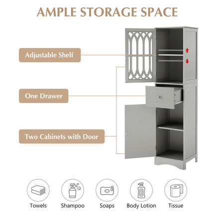 AN2- Tall Bathroom Cabinet;  Freestanding Storage Cabinet with Drawer and Doors;  MDF Board;  Acrylic Door;  Adjustable Shelf - Likeshoppe 