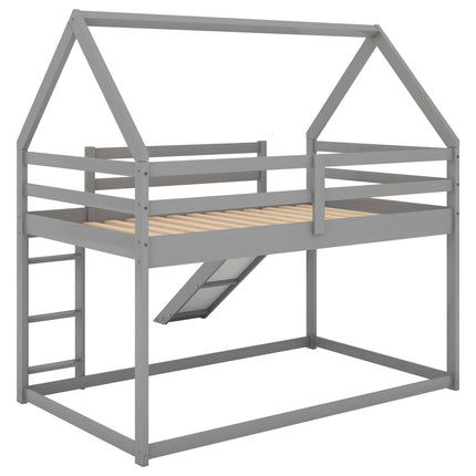 AS33- Twin Size Bunk House Bed with Slide and Ladder - Likeshoppe 