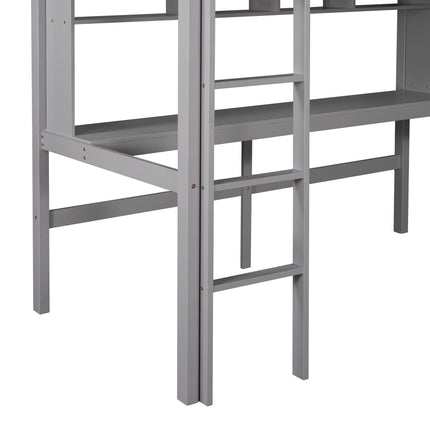 AS30- Twin Size Loft Bed with Convenient Desk;  Shelves;  and Ladder - Likeshoppe 