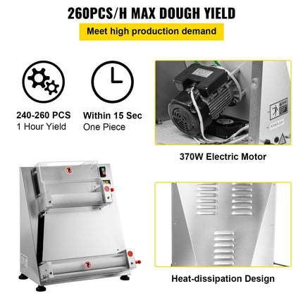 BS1- Pizza Dough Roller Sheeter, Max 16" Automatic Commercial Dough Roller Sheeter, 370W Electric Pizza Dough Roller Stainless Steel, Suitable for Noodle Pizza Bread and Pasta Maker Equipment - Likeshoppe 