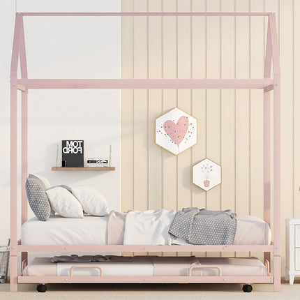 AS22- Twin Size Kids House Bed With Trundle;  Metal House Bed - Likeshoppe 