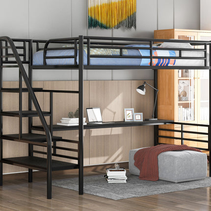 AS6- Metal Loft Bed Frame with Desk;  No Box Spring Needed; Twin - Likeshoppe 