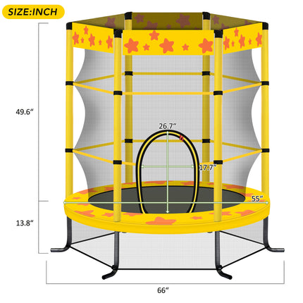 BA17- 55 Inch Kids Trampoline with Safety Enclosure Net, 4.5FT Outdoor Indoor Trampoline for Kids (Yellow) - Likeshoppe 