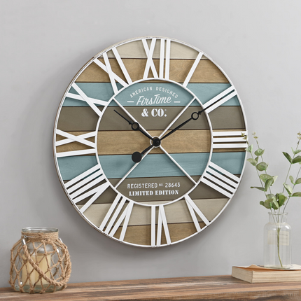 CG16-FirsTime & Co. Blue Maritime Planks Wall Clock, Farmhouse, Analog, 24 x 2 x 24 in - Likeshoppe 